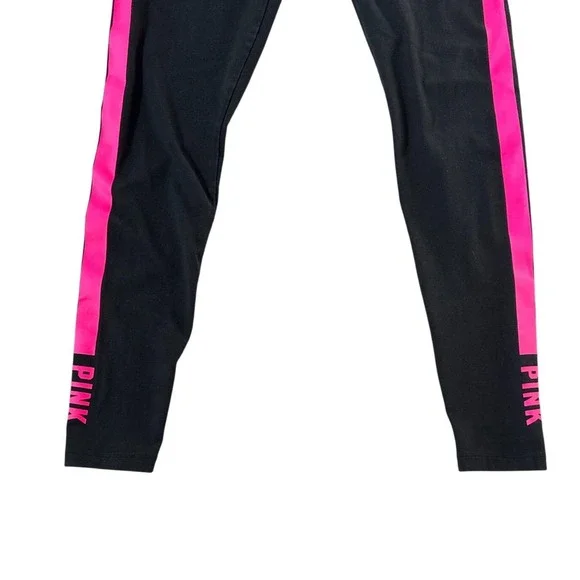 PINK Victoria's Secret Black Pink Stripe Athletic Leggings Women's Size M - Picture 3 of 6